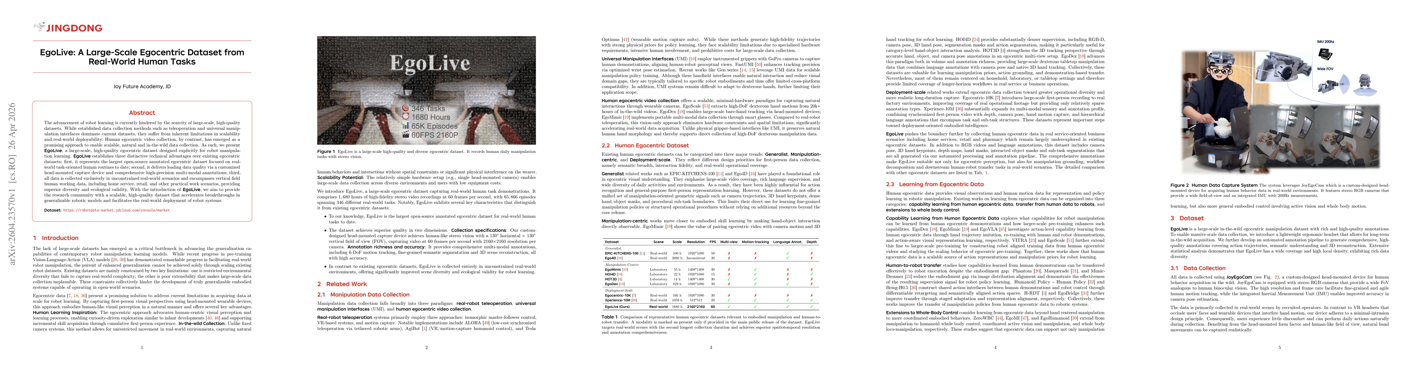 Thumbnail for EgoLive: A Large-Scale Egocentric Dataset from Real-World Human Tasks