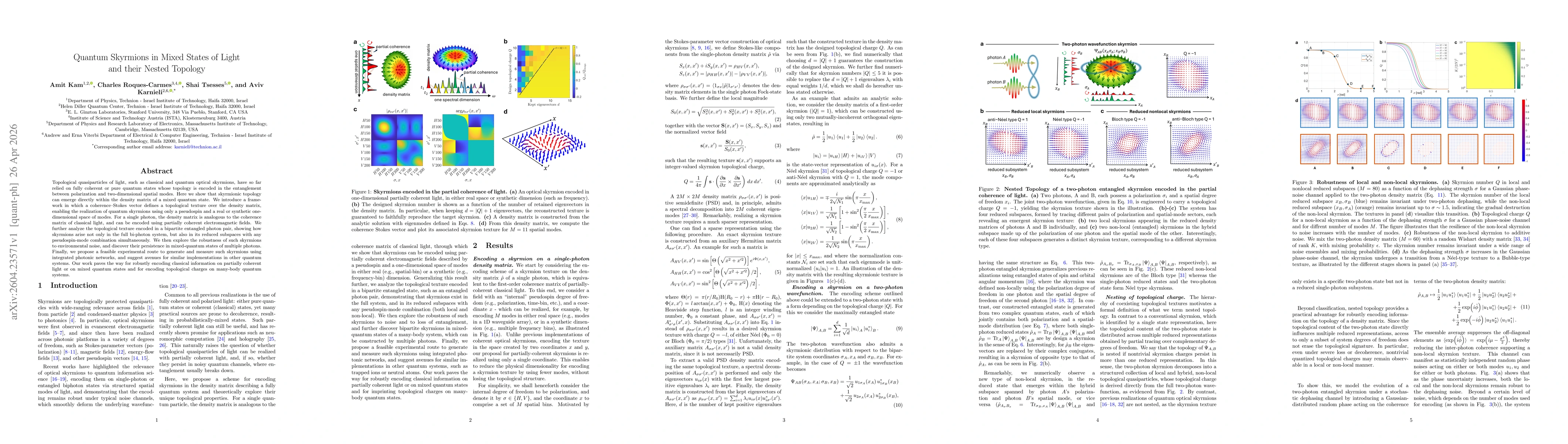 Thumbnail for Quantum Skyrmions in Mixed States of Light and their Nested Topology