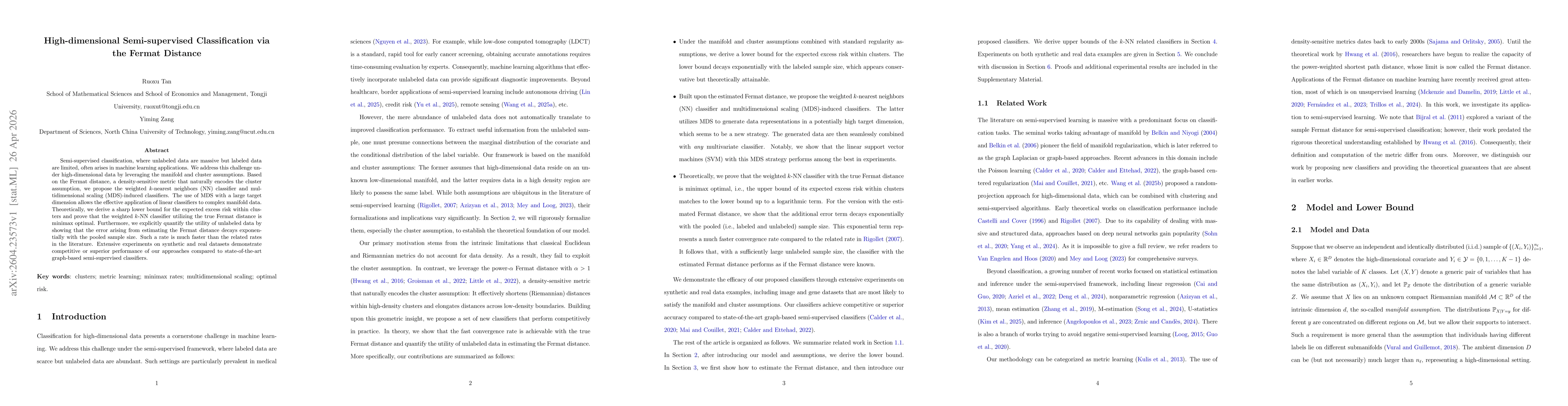 Thumbnail for High-dimensional Semi-supervised Classification via the Fermat Distance