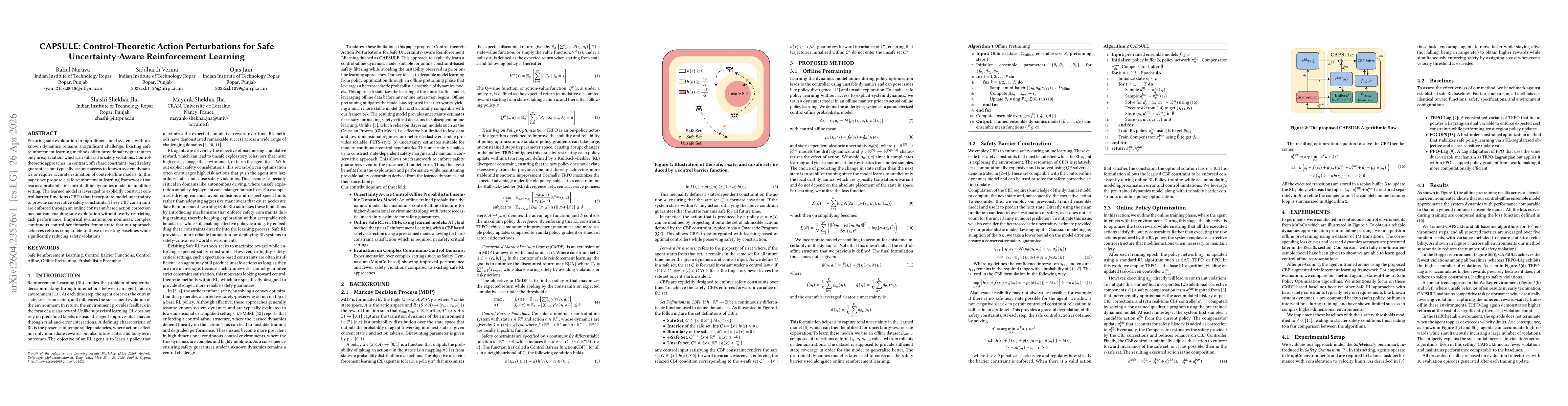 Thumbnail for CAPSULE: Control-Theoretic Action Perturbations for Safe Uncertainty-Aware Reinforcement Learning