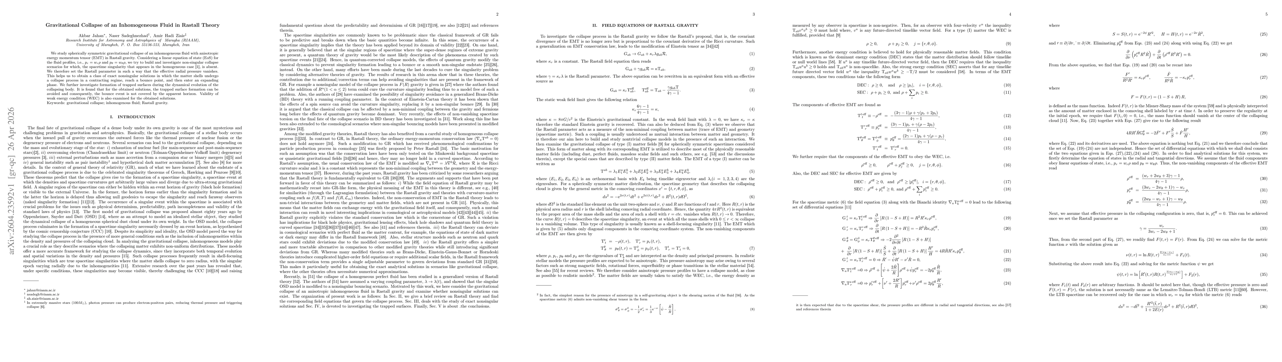 Thumbnail for Gravitational Collapse of an Inhomogeneous Fluid in Rastall Theory