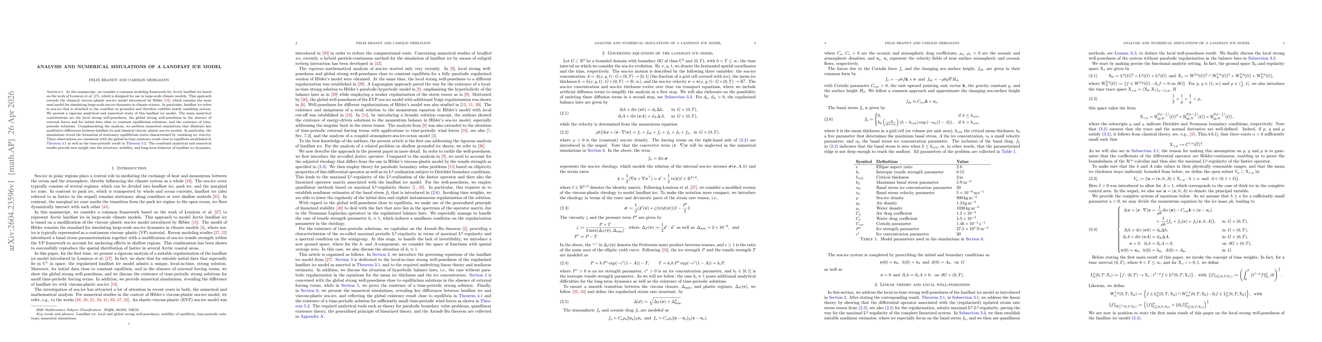 Thumbnail for Analysis and numerical simulations of a landfast ice model