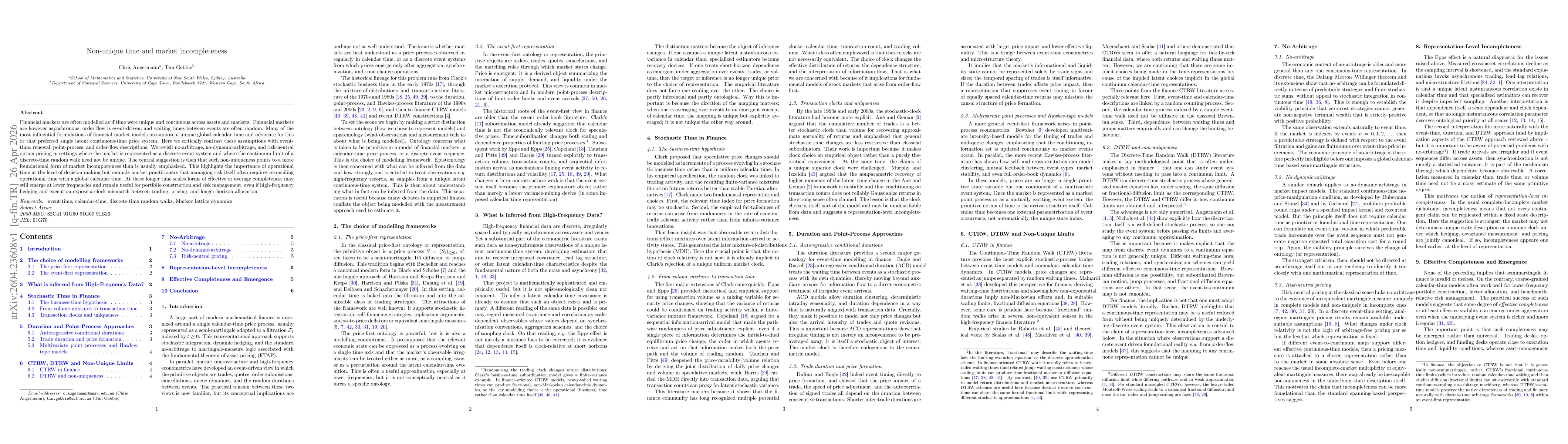 Thumbnail for Non-unique time and market incompleteness