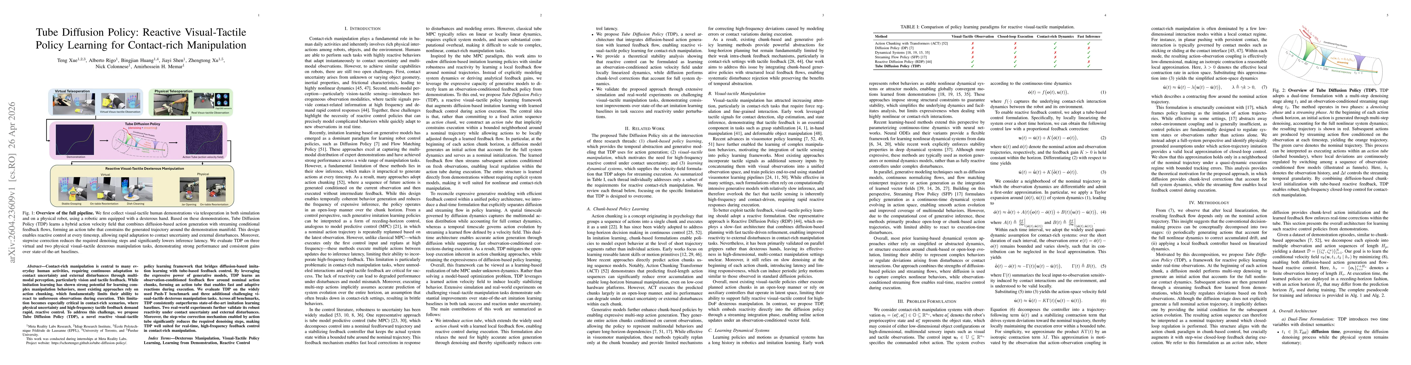 Thumbnail for Tube Diffusion Policy: Reactive Visual-Tactile Policy Learning for Contact-rich Manipulation