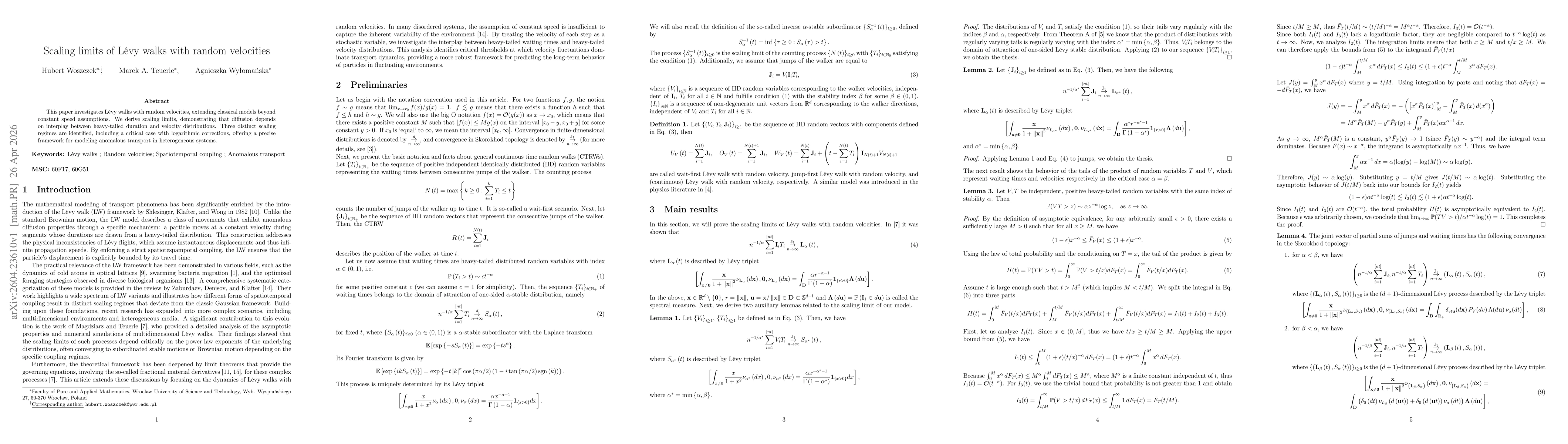 Thumbnail for Scaling limits of Lévy walks with random velocities