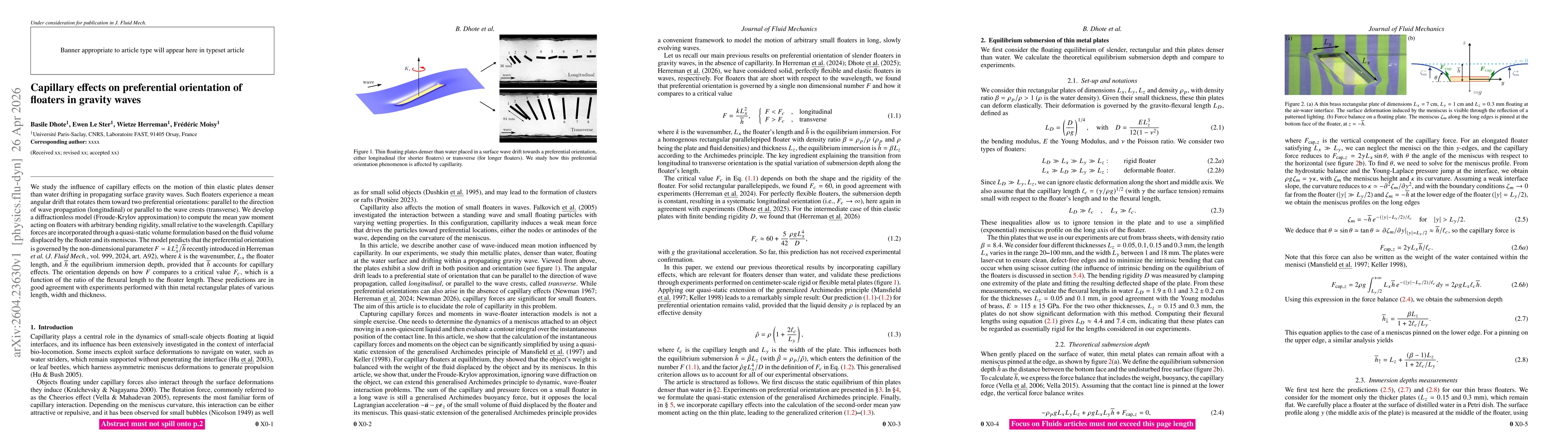 Thumbnail for Capillary effects on preferential orientation of floaters in gravity waves