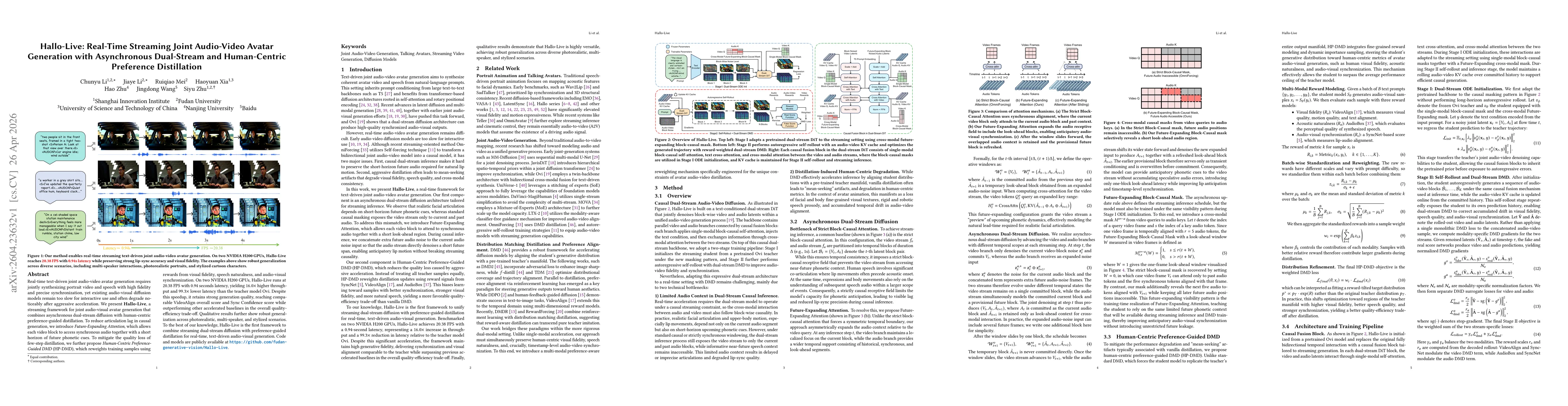 Thumbnail for Hallo-Live: Real-Time Streaming Joint Audio-Video Avatar Generation with Asynchronous Dual-Stream and Human-Centric Preference Distillation