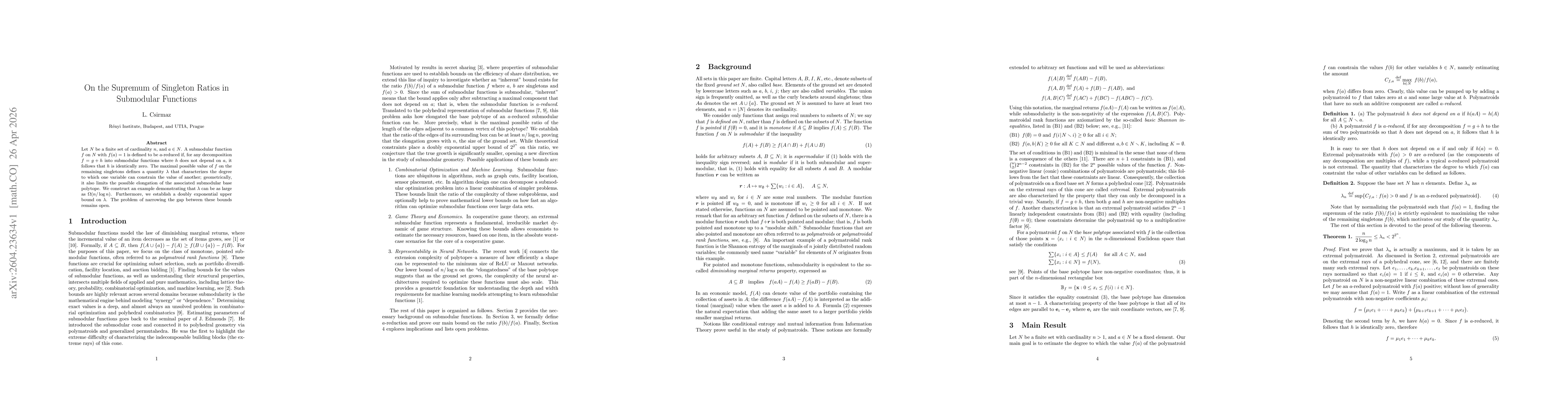 Thumbnail for On the Supremum of Singleton Ratios in Submodular Functions