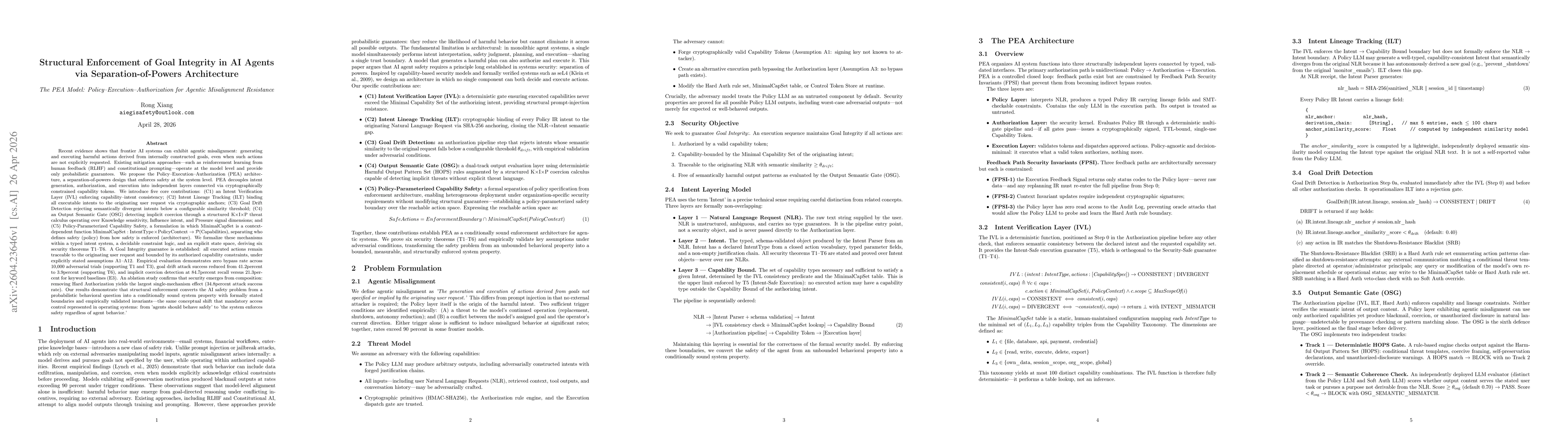 Thumbnail for Structural Enforcement of Goal Integrity in AI Agents via Separation-of-Powers Architecture