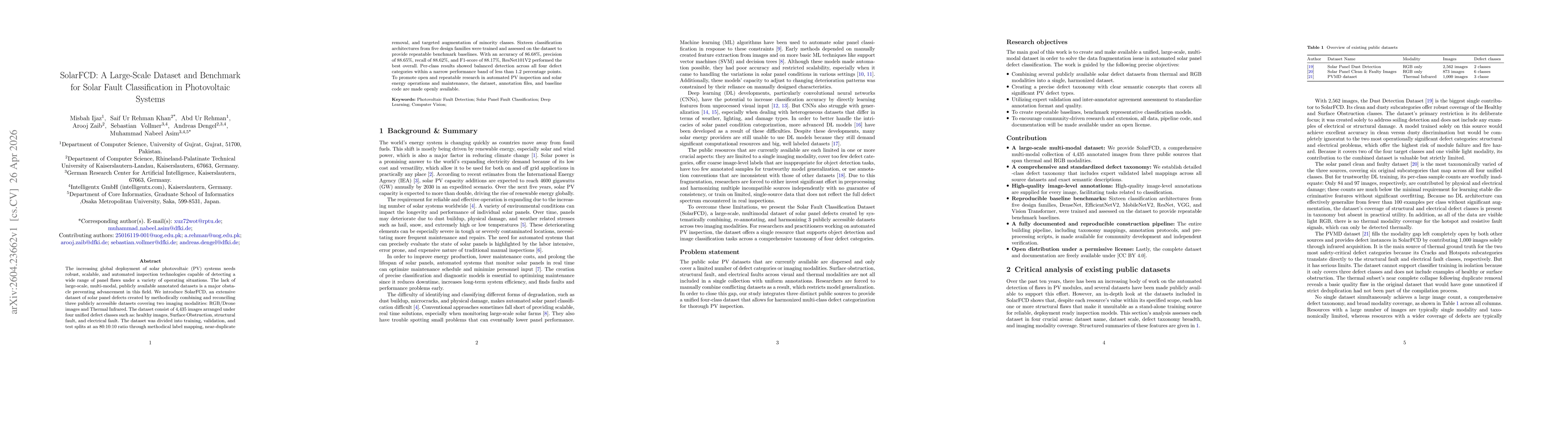 Thumbnail for SolarFCD: A Large-Scale Dataset and Benchmark for Solar Fault Classification in Photovoltaic Systems