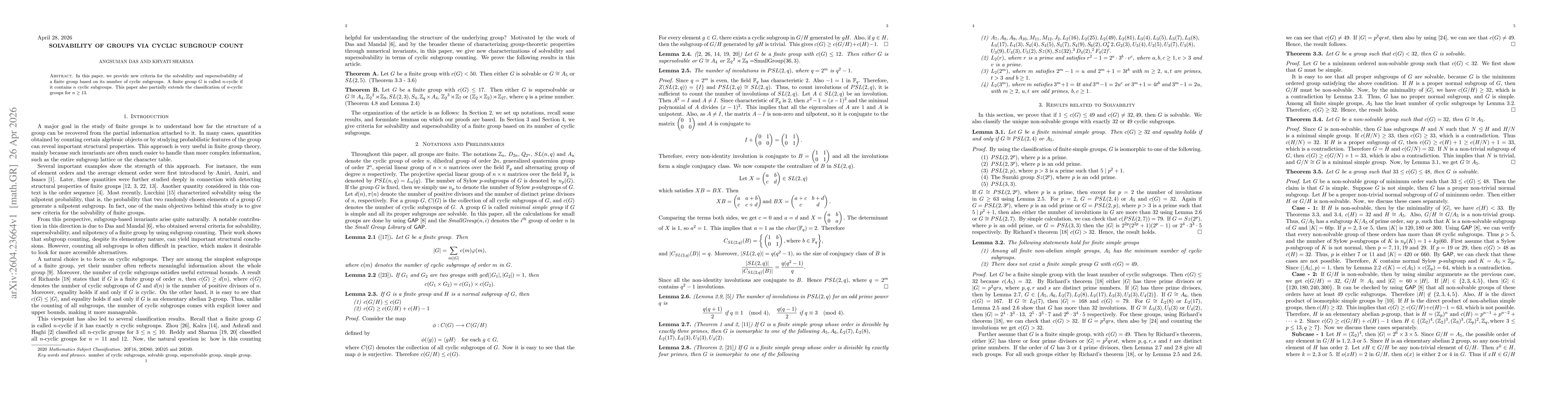 Thumbnail for Solvability of Groups via Cyclic Subgroup Count