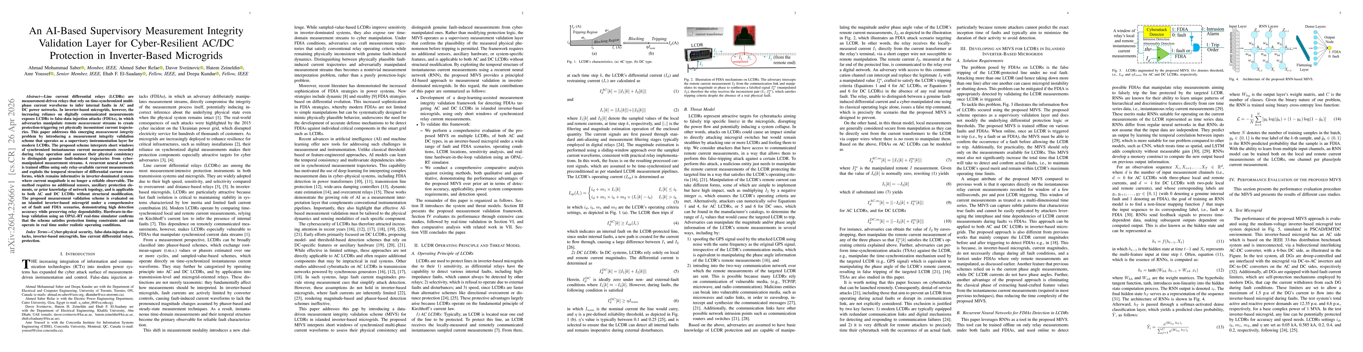 Thumbnail for An AI-Based Supervisory Measurement Integrity Validation Layer for Cyber-Resilient AC/DC Protection in Inverter-Based Microgrids