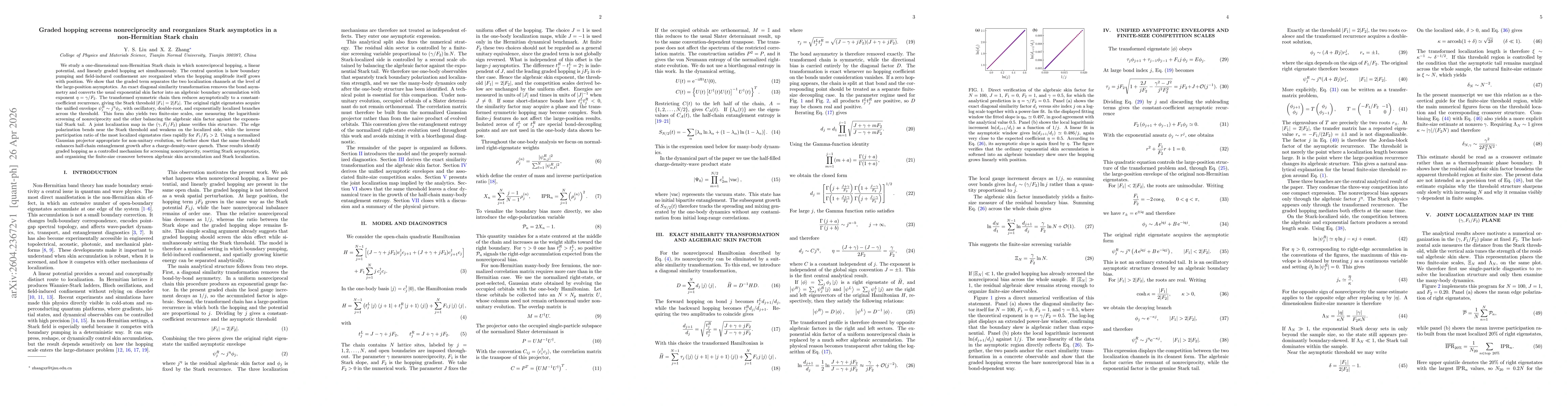 Thumbnail for Graded hopping screens nonreciprocity and reorganizes Stark asymptotics in a non-Hermitian Stark chain