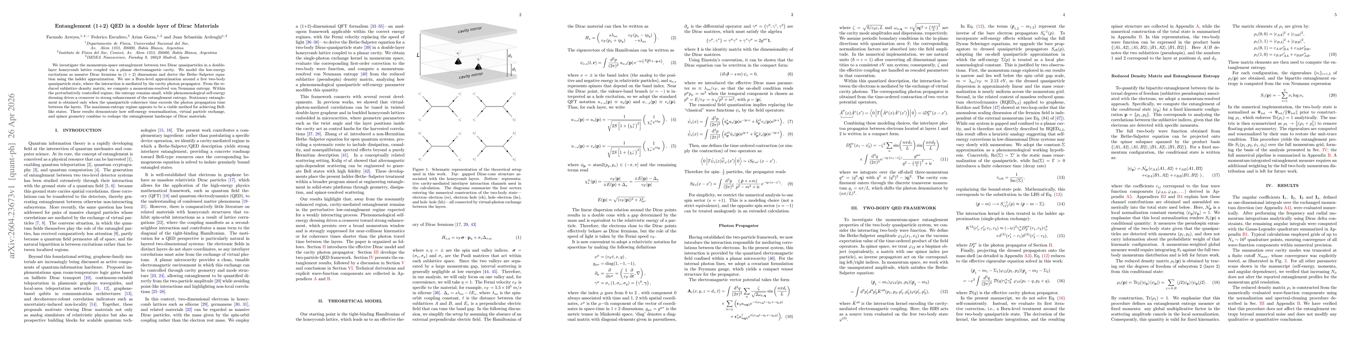 Thumbnail for Entanglement (1+2) QED in a double layer of Dirac Materials