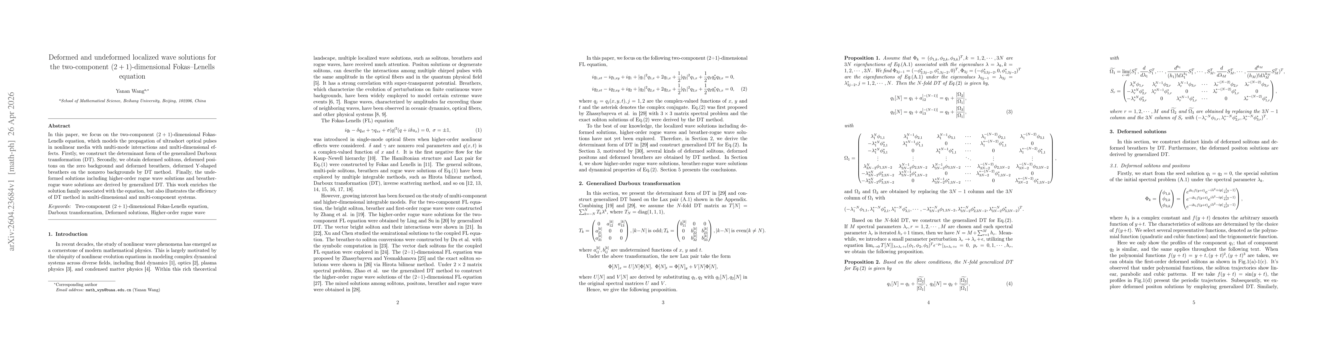 Thumbnail for Deformed and undeformed localized wave solutions for the two-component (2+1)-dimensional Fokas-Lenells equation