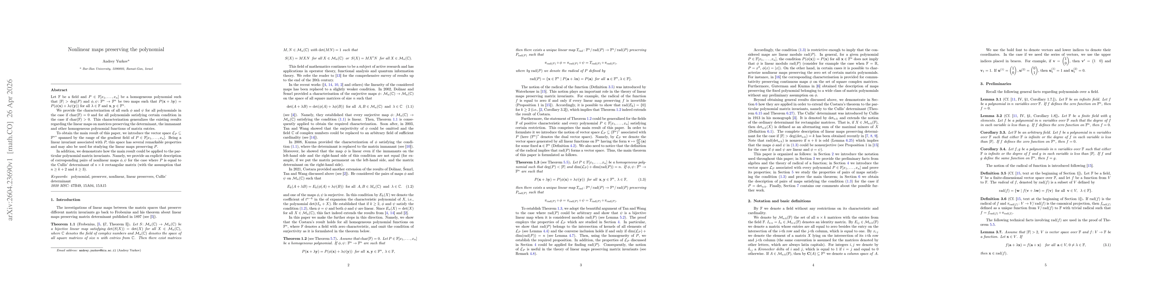 Thumbnail for Nonlinear maps preserving the polynomial