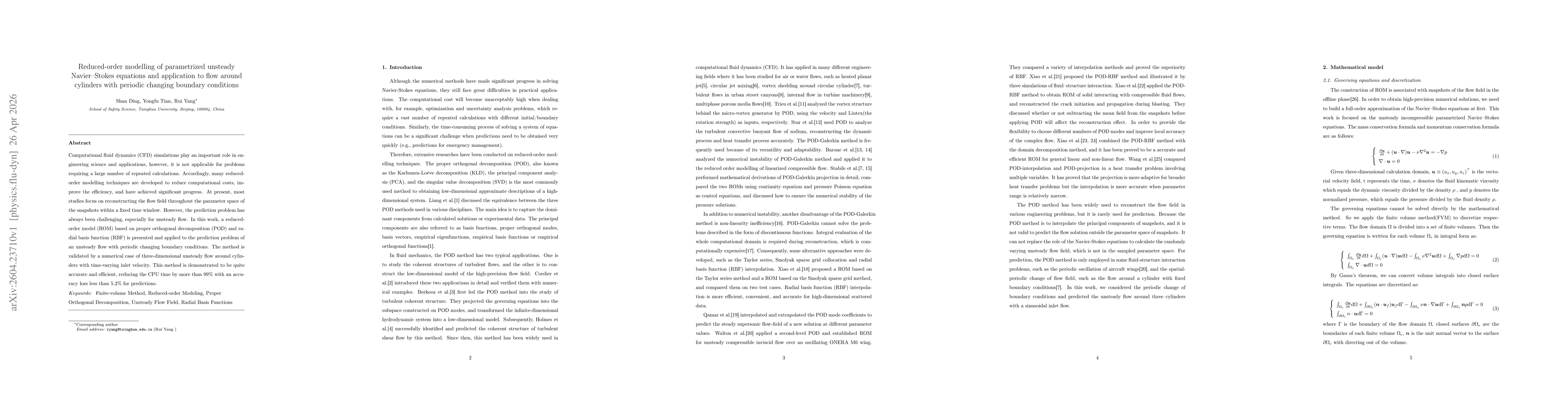 Thumbnail for Reduced-order modelling of parametrized unsteady Navier-Stokes equations and application to flow around cylinders with periodic changing boundary conditions