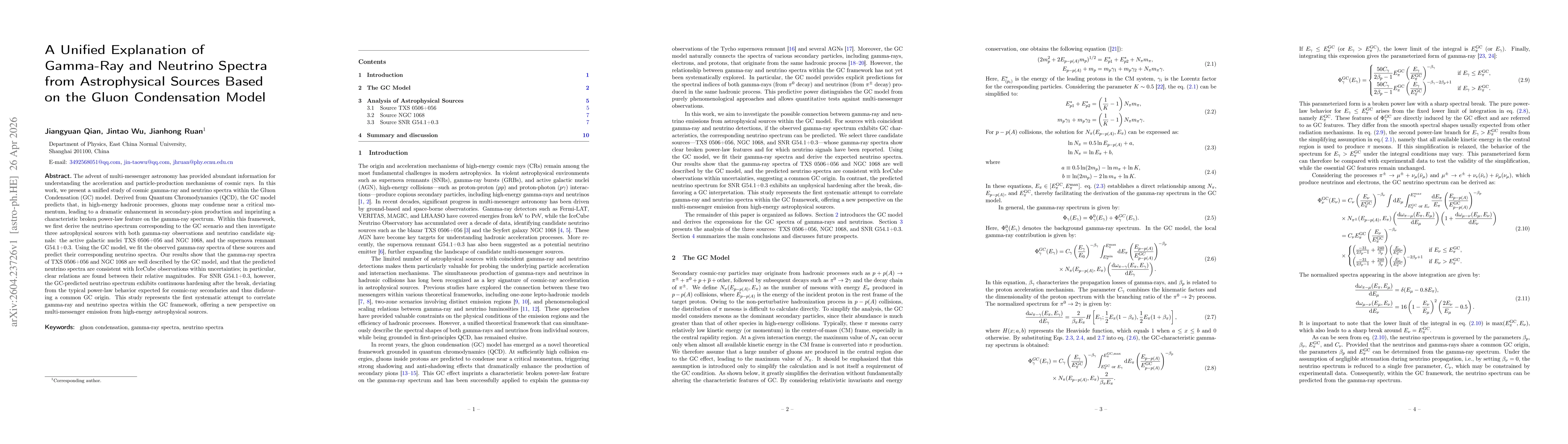 Thumbnail for A Unified Explanation of Gamma-Ray and Neutrino Spectra from Astrophysical Sources Based on the Gluon Condensation Model