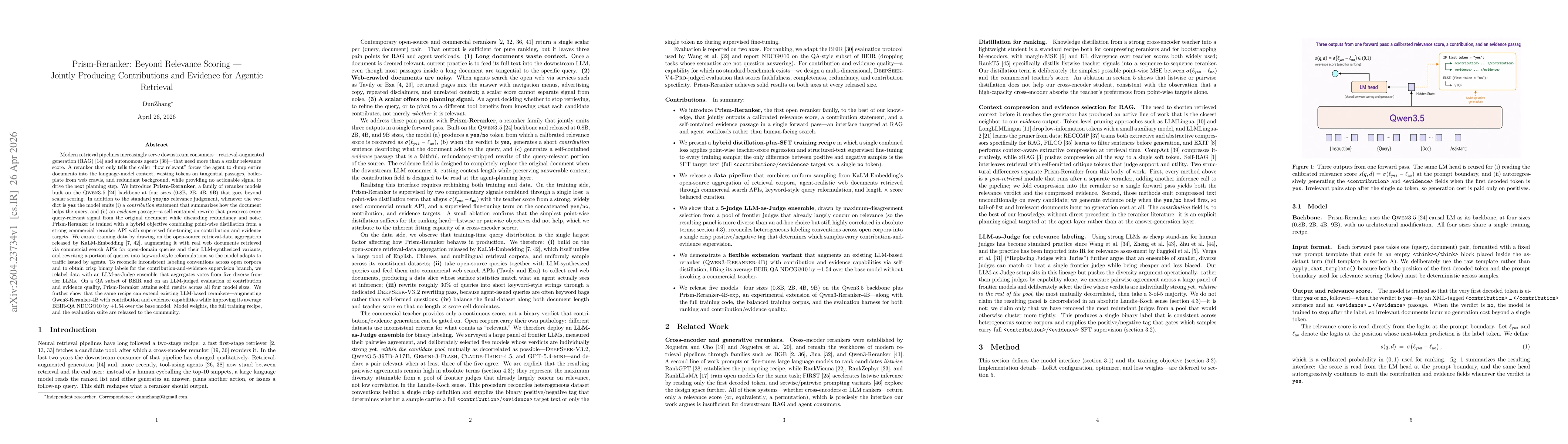Thumbnail for Prism-Reranker: Beyond Relevance Scoring -- Jointly Producing Contributions and Evidence for Agentic Retrieval