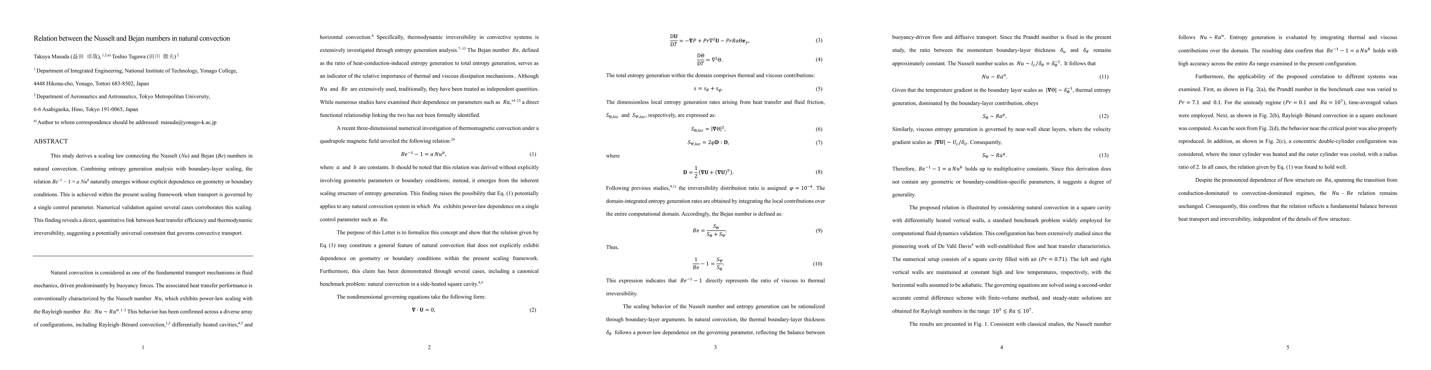 Thumbnail for Relation between the Nusselt and Bejan numbers in natural convection