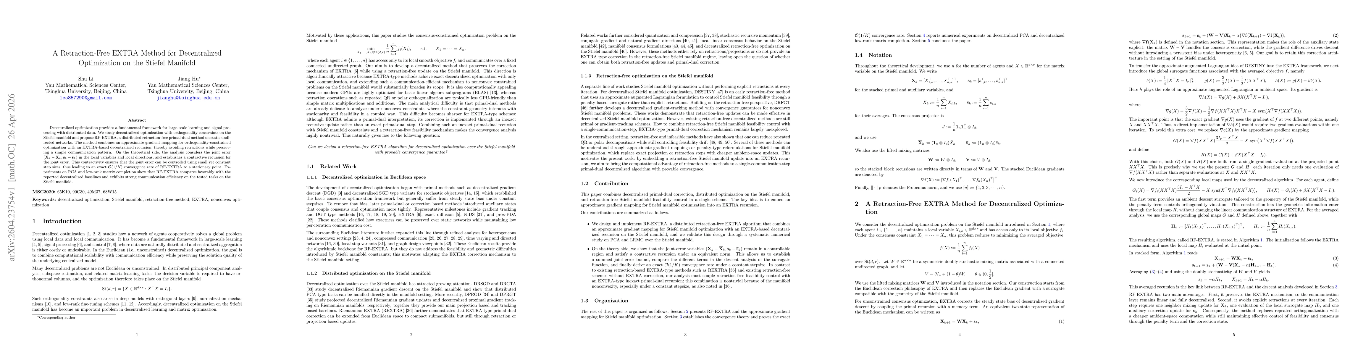 Thumbnail for A Retraction-Free EXTRA Method for Decentralized Optimization on the Stiefel Manifold