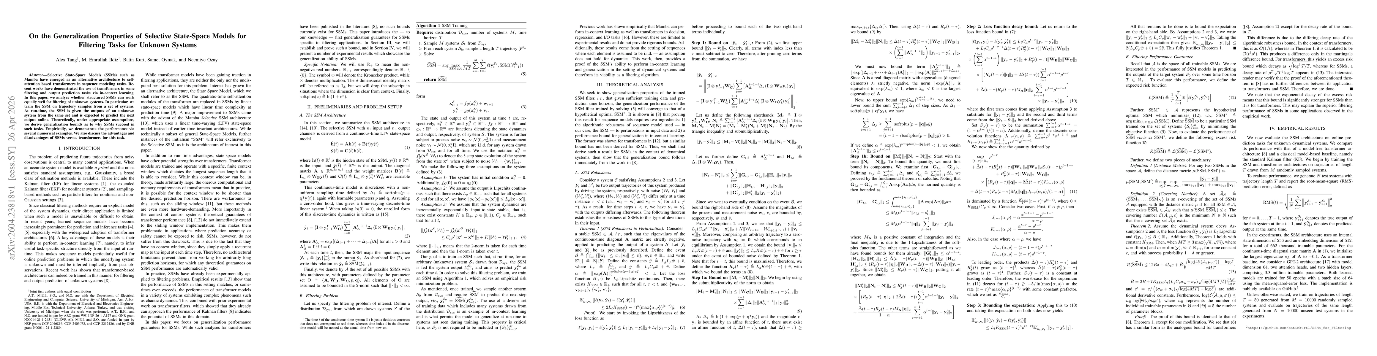 Thumbnail for On the Generalization Properties of Selective State-Space Models for Filtering Tasks for Unknown Systems