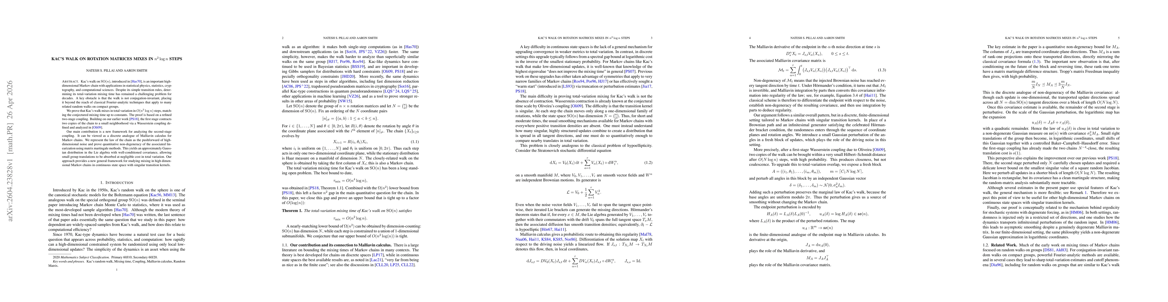 Thumbnail for Kac's walk on rotation matrices mixes in $n^2 \log n$ steps