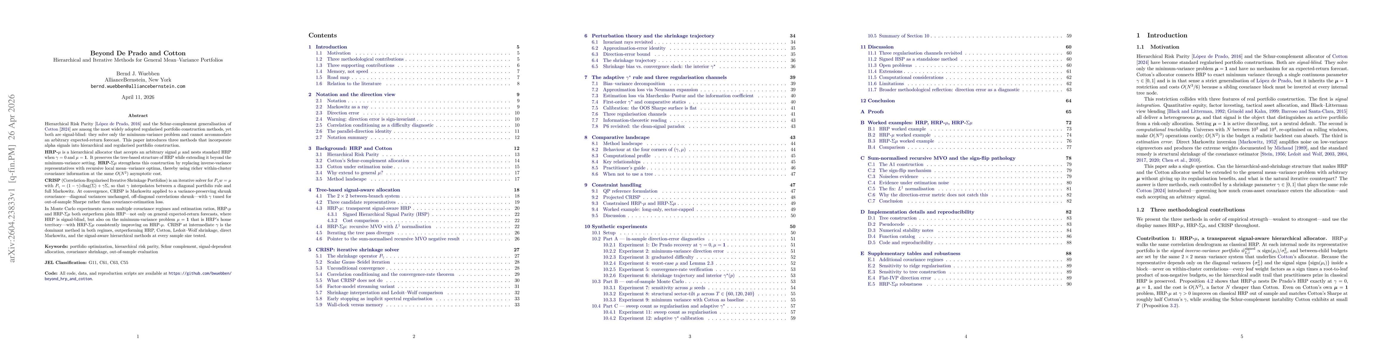 Thumbnail for Beyond De Prado and Cotton: Hierarchical and Iterative Methods for General Mean-Variance Portfolios