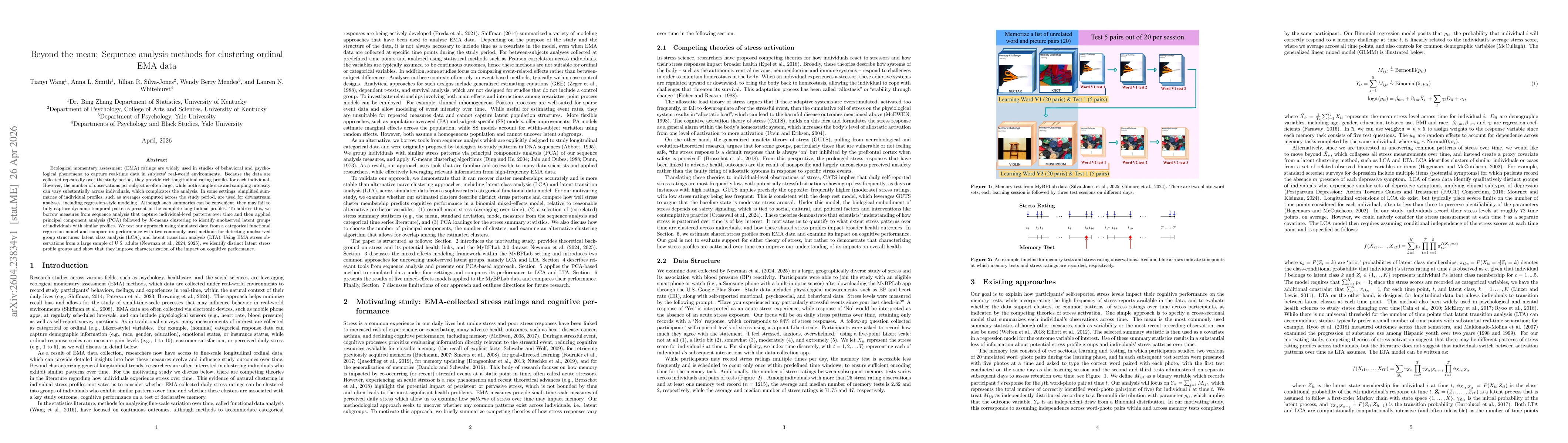 Thumbnail for Beyond the mean: Sequence analysis methods for clustering ordinal EMA data