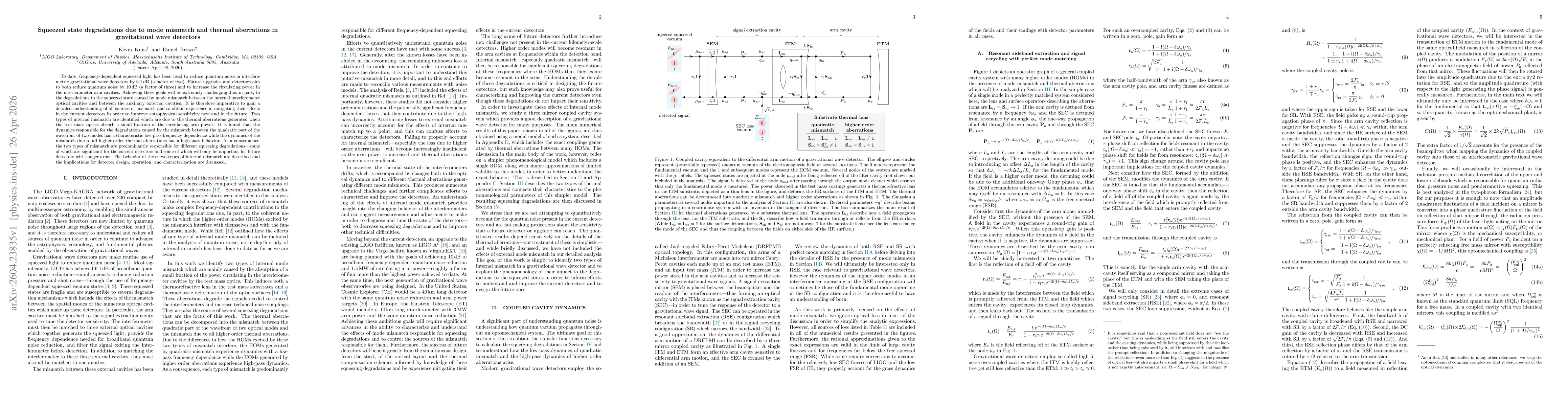 Thumbnail for Squeezed state degradations due to mode mismatch and thermal aberrations in gravitational wave detectors