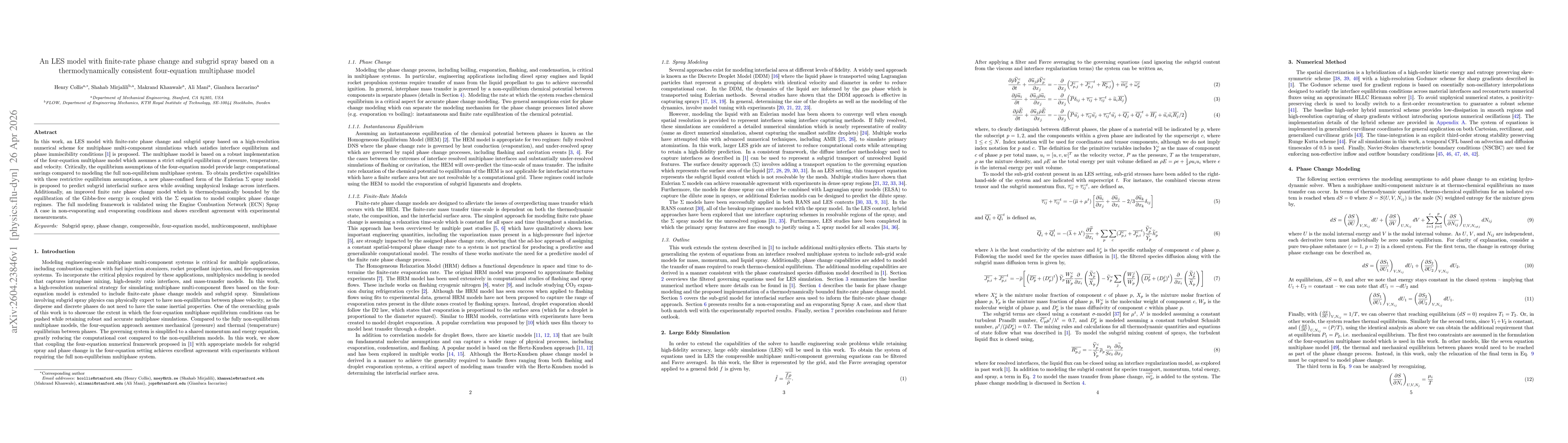 Thumbnail for An LES model with finite-rate phase change and subgrid spray based on a thermodynamically consistent four-equation multiphase model