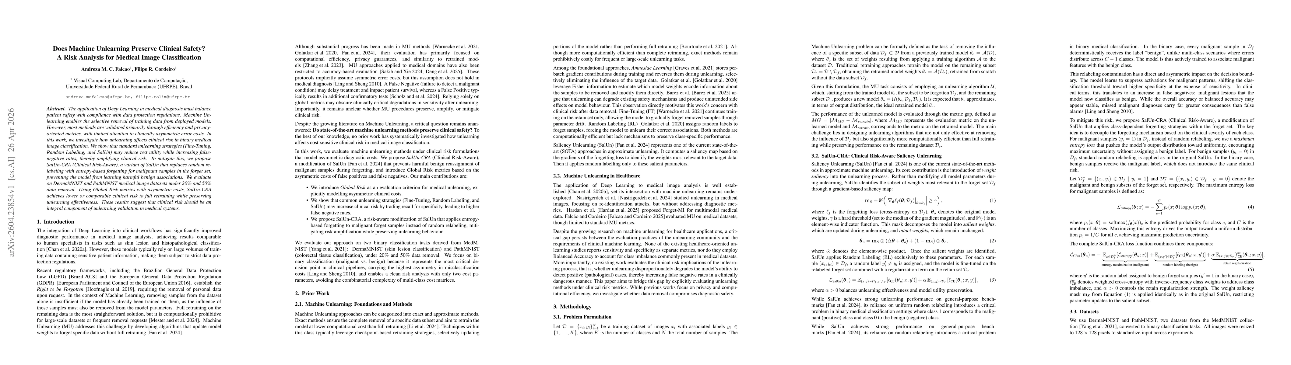 Thumbnail for Does Machine Unlearning Preserve Clinical Safety? A Risk Analysis for Medical Image Classification