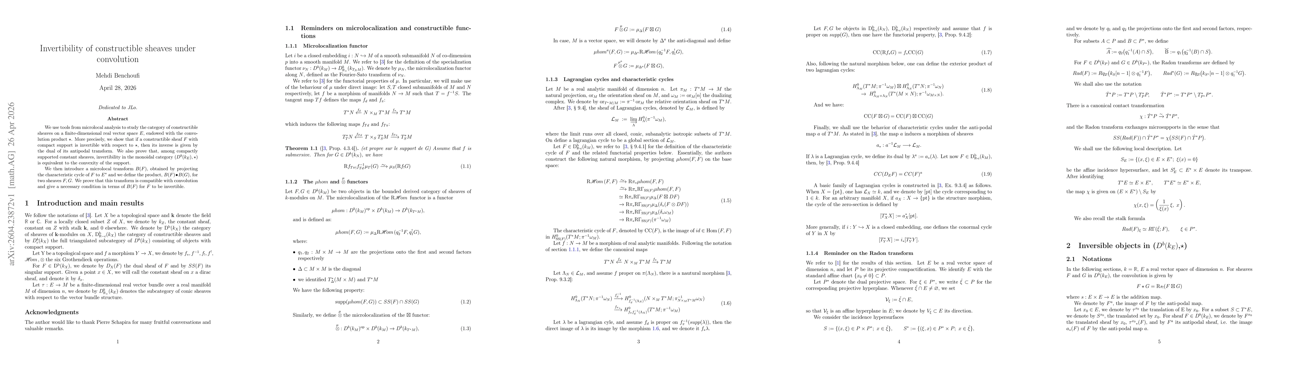 Thumbnail for Invertibility of constructible sheaves under convolution