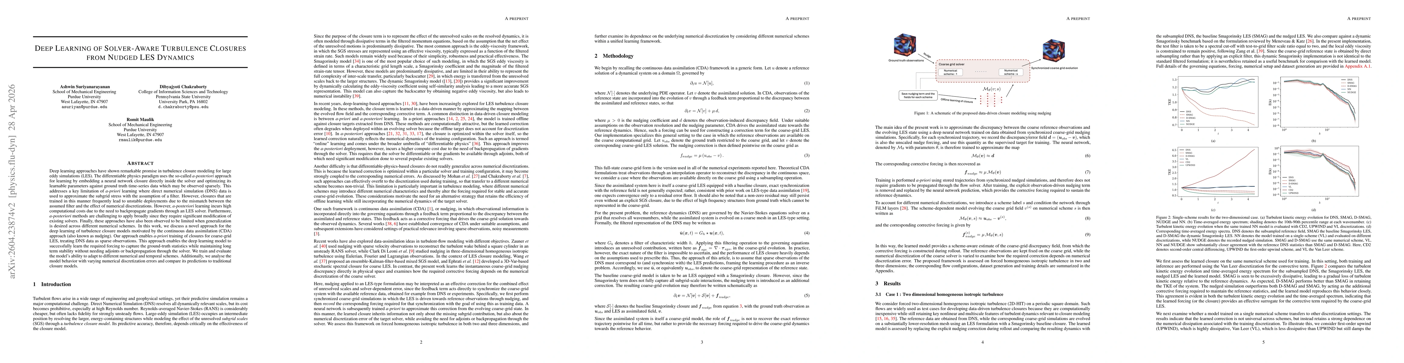 Thumbnail for Deep Learning of Solver-Aware Turbulence Closures from Nudged LES Dynamics