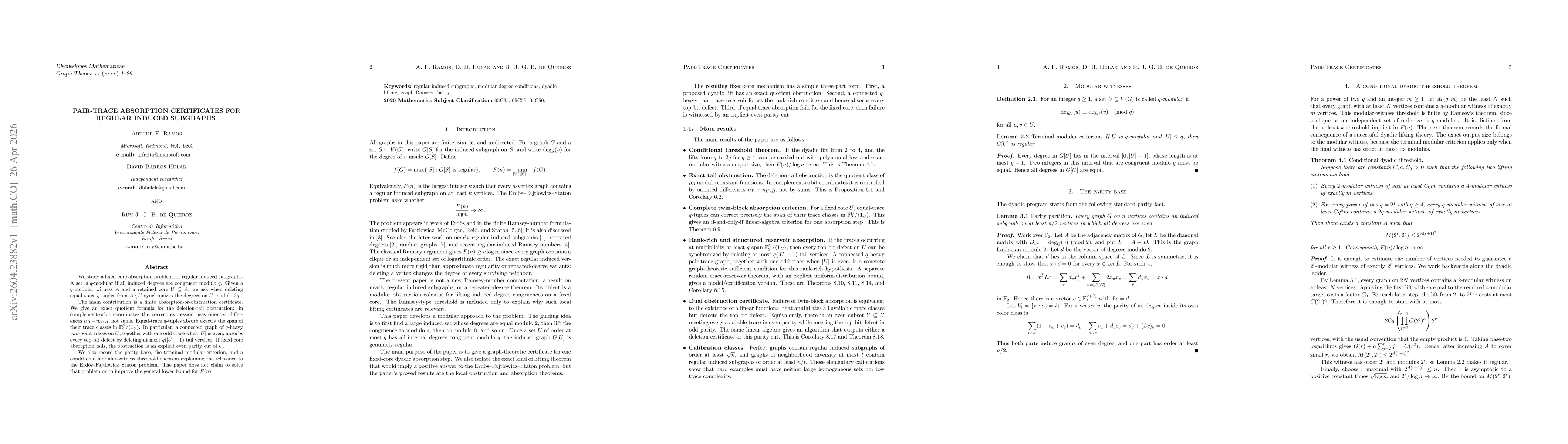 Thumbnail for Pair-Trace Absorption Certificates for Regular Induced Subgraphs