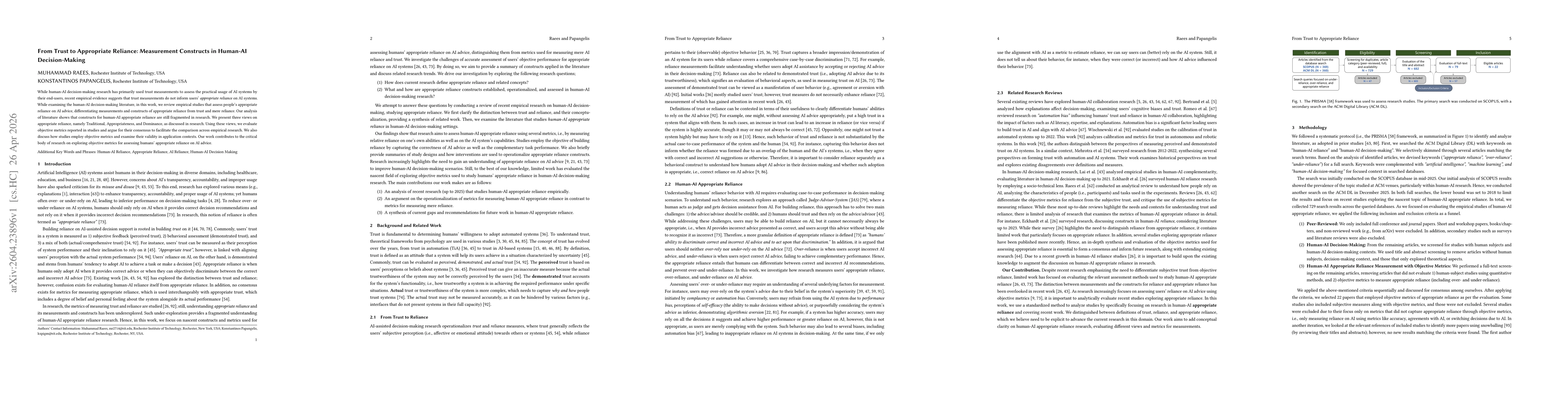 Thumbnail for From Trust to Appropriate Reliance: Measurement Constructs in Human-AI Decision-Making