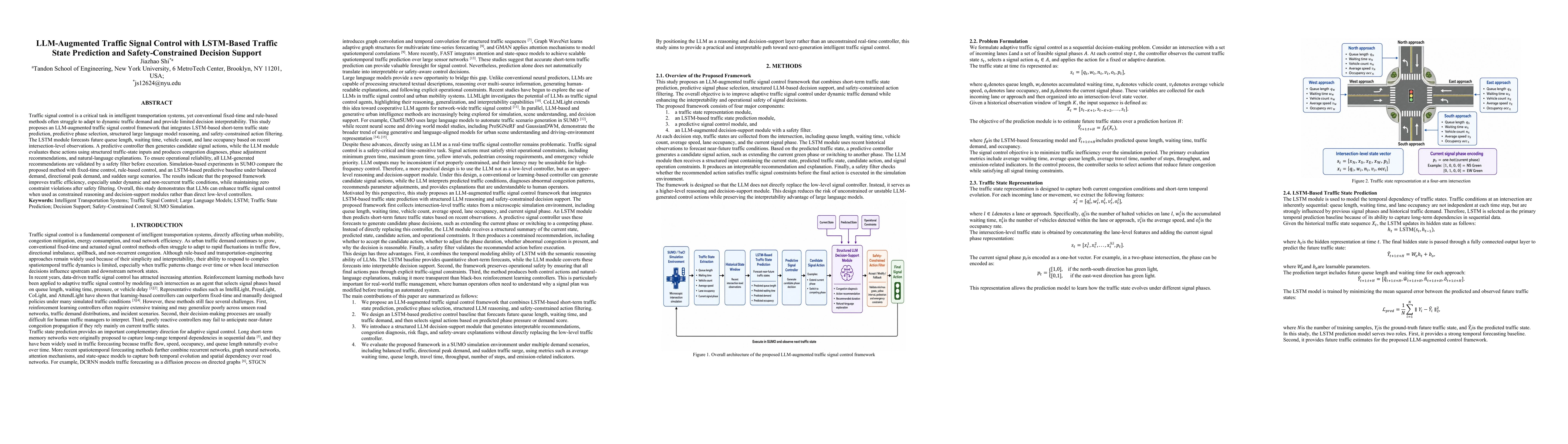 Thumbnail for LLM-Augmented Traffic Signal Control with LSTM-Based Traffic State Prediction and Safety-Constrained Decision Support