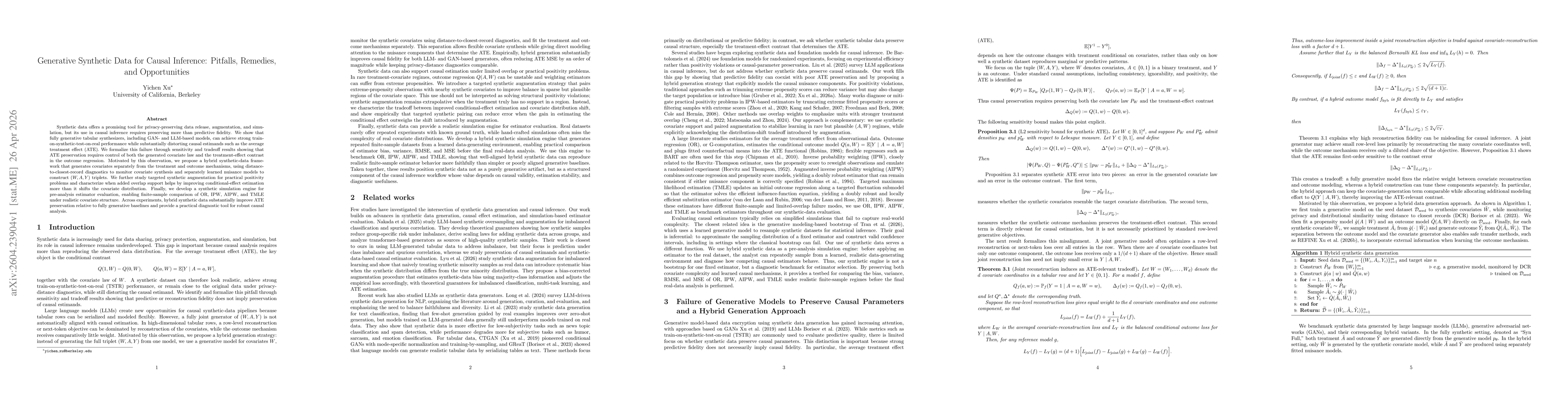 Thumbnail for Generative Synthetic Data for Causal Inference: Pitfalls, Remedies, and Opportunities