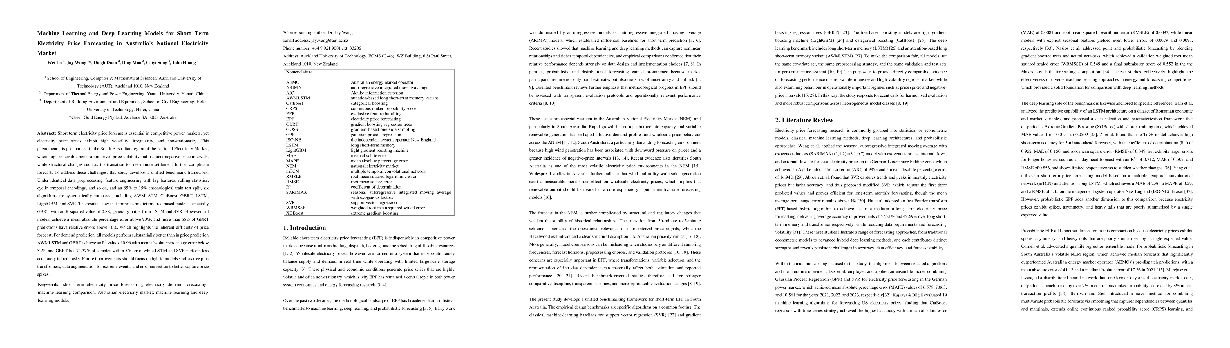 Thumbnail for Machine Learning and Deep Learning Models for Short Term Electricity Price Forecasting in Australia's National Electricity Market