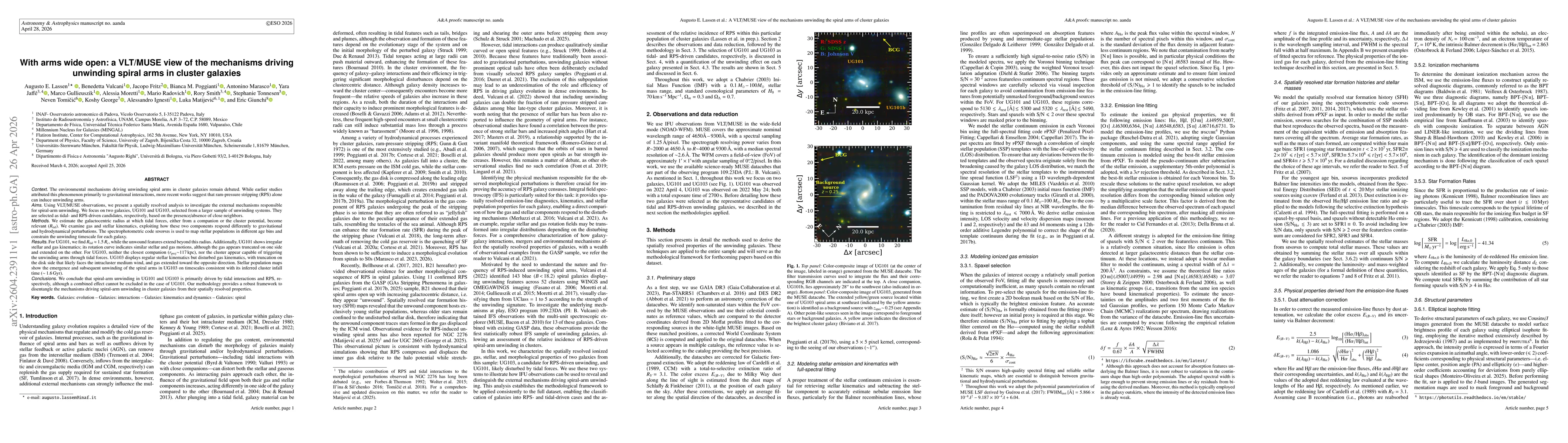Thumbnail for With arms wide open: a VLT/MUSE view of the mechanisms driving unwinding spiral arms in cluster galaxies