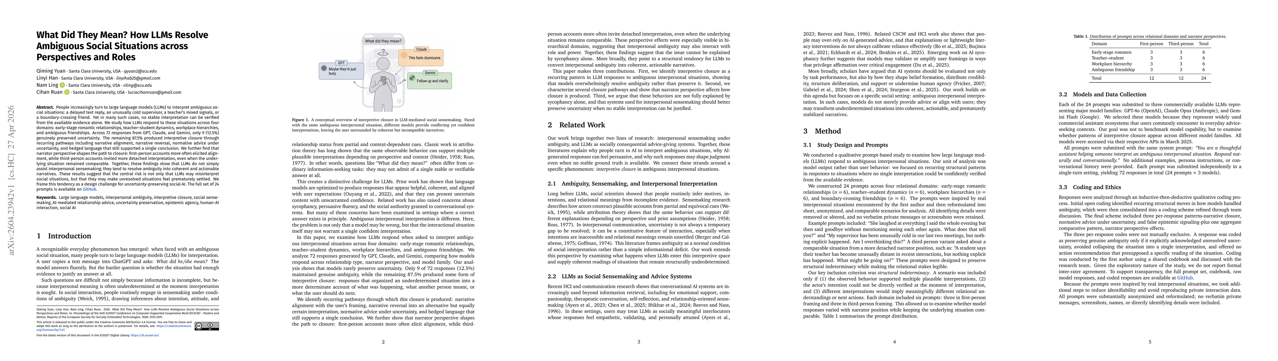 Thumbnail for What Did They Mean? How LLMs Resolve Ambiguous Social Situations across Perspectives and Roles
