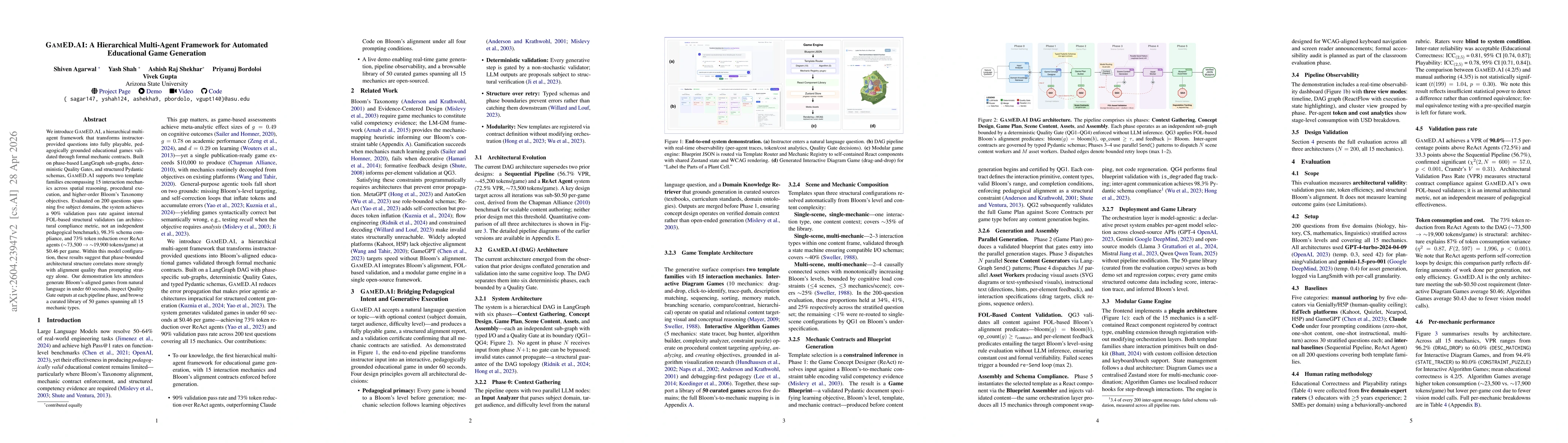 Thumbnail for GAMED.AI: A Hierarchical Multi-Agent Framework for Automated Educational Game Generation