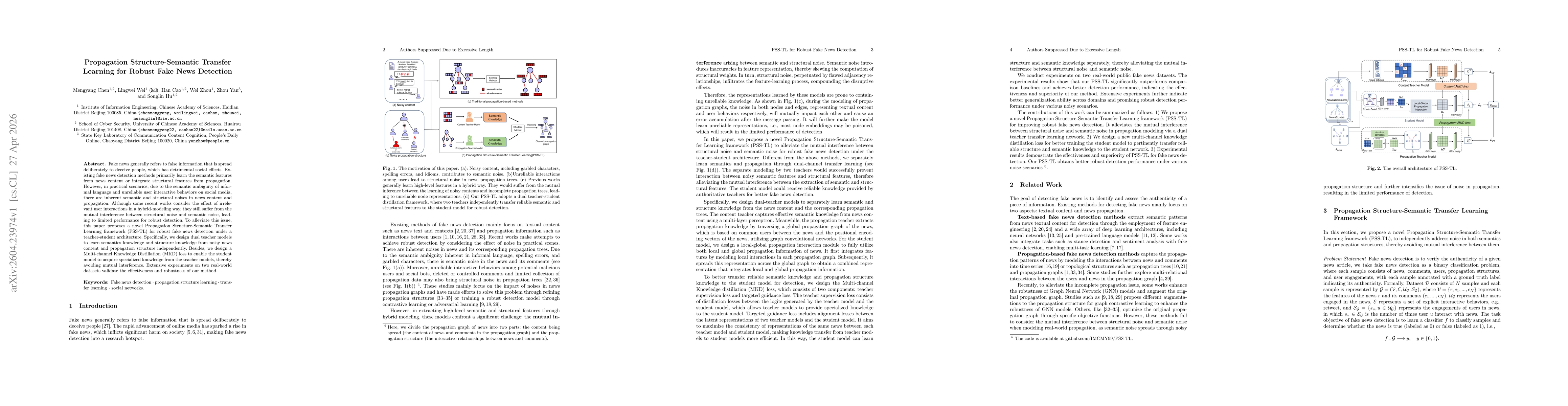 Thumbnail for Propagation Structure-Semantic Transfer Learning for Robust Fake News Detection