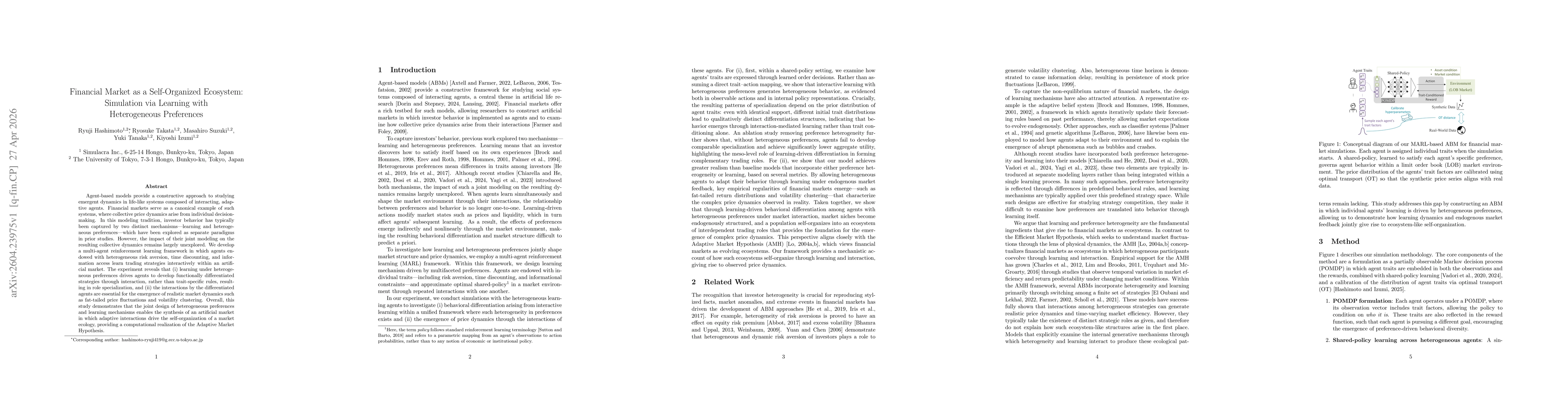 Thumbnail for Financial Market as a Self-Organized Ecosystem: Simulation via Learning with Heterogeneous Preferences