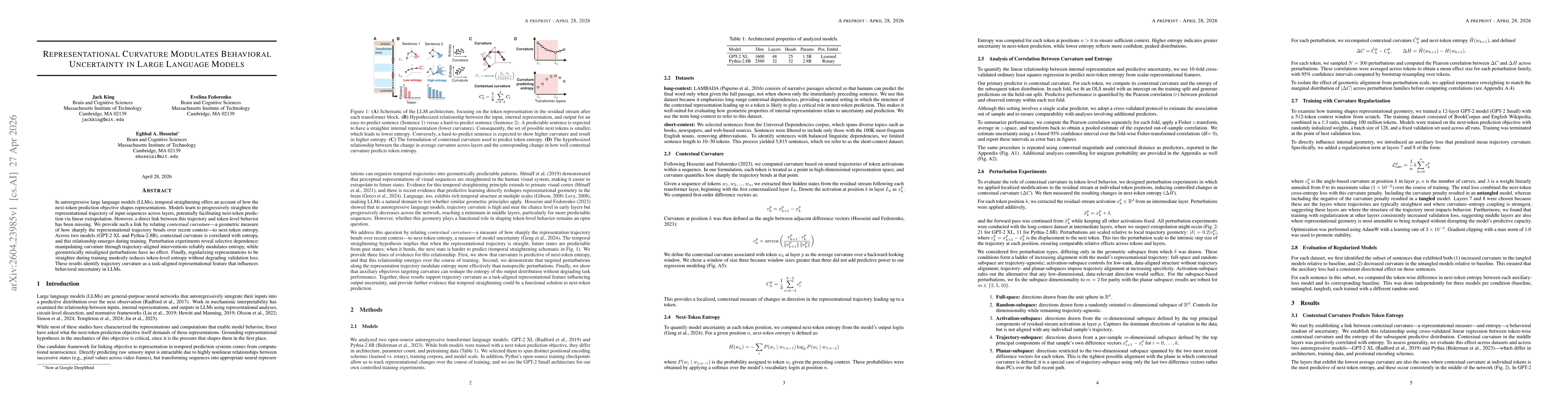 Thumbnail for Representational Curvature Modulates Behavioral Uncertainty in Large Language Models