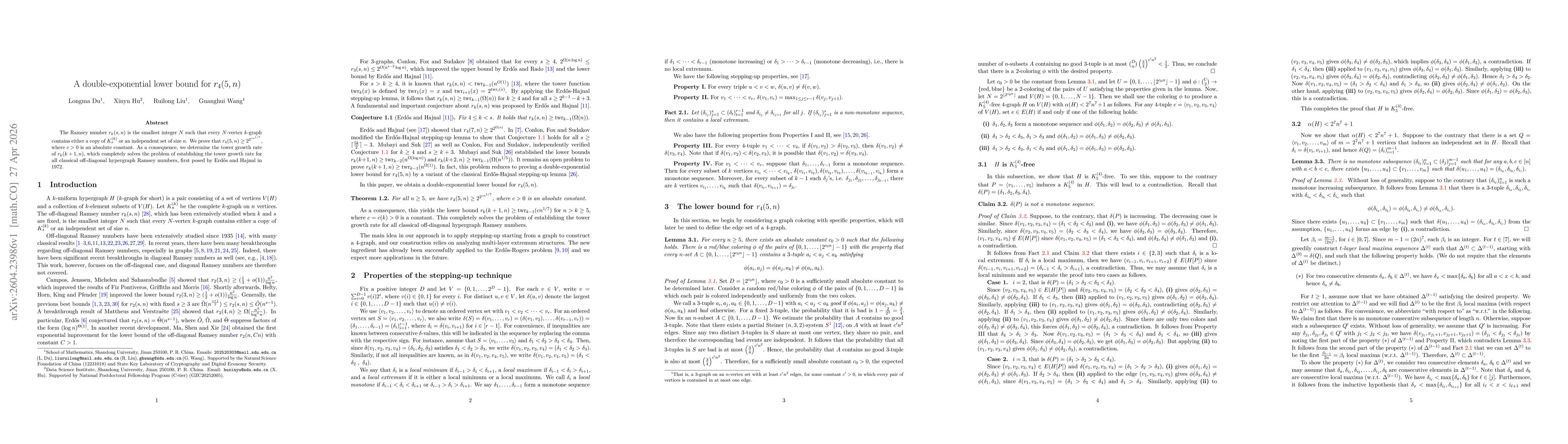 Thumbnail for A double-exponential lower bound for $r_4(5,n)$