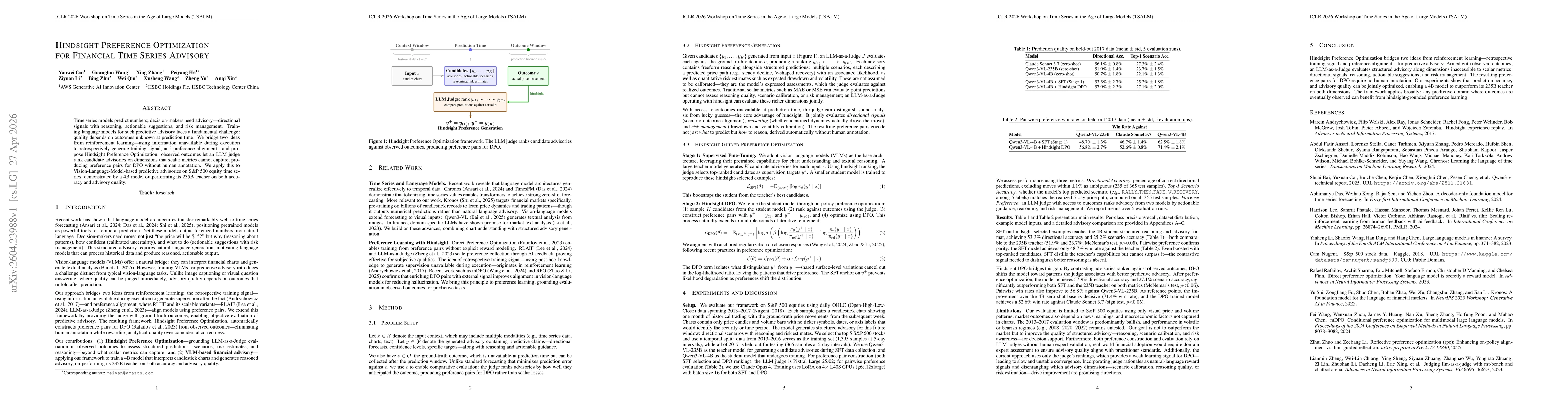 Thumbnail for Hindsight Preference Optimization for Financial Time Series Advisory