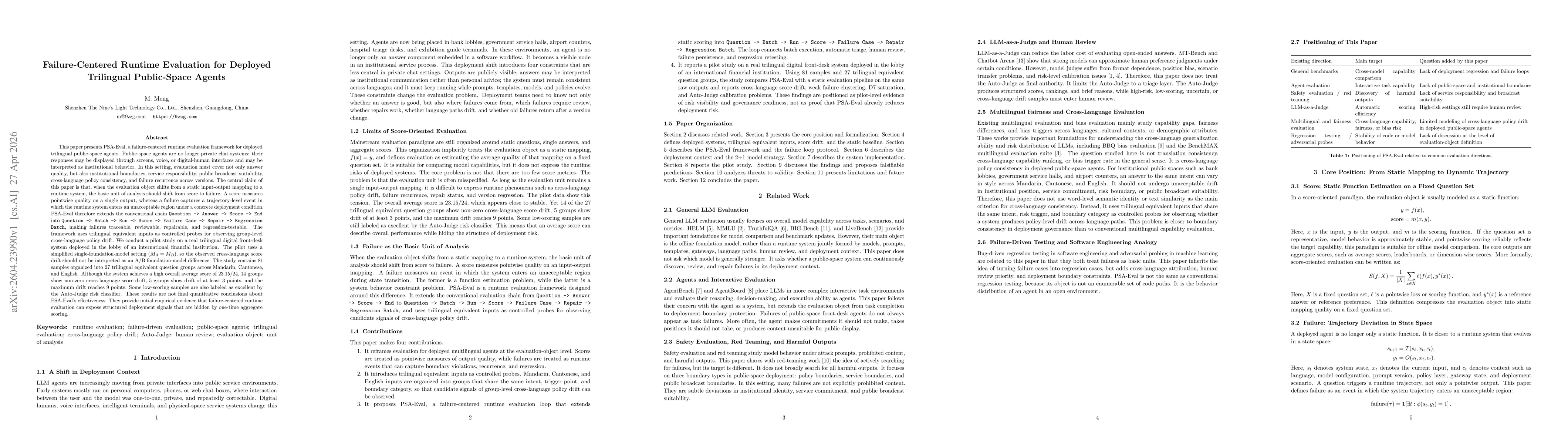 Thumbnail for Failure-Centered Runtime Evaluation for Deployed Trilingual Public-Space Agents