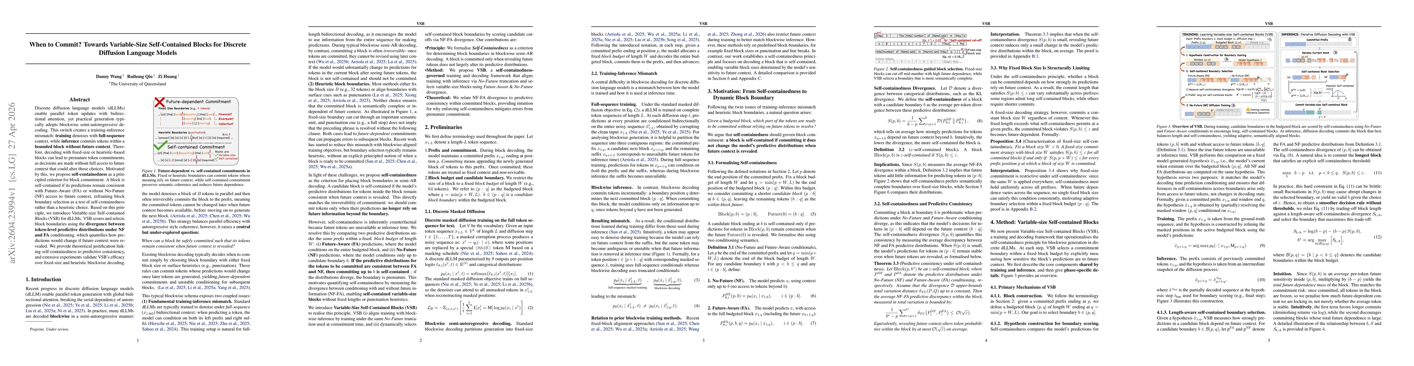 Thumbnail for When to Commit? Towards Variable-Size Self-Contained Blocks for Discrete Diffusion Language Models