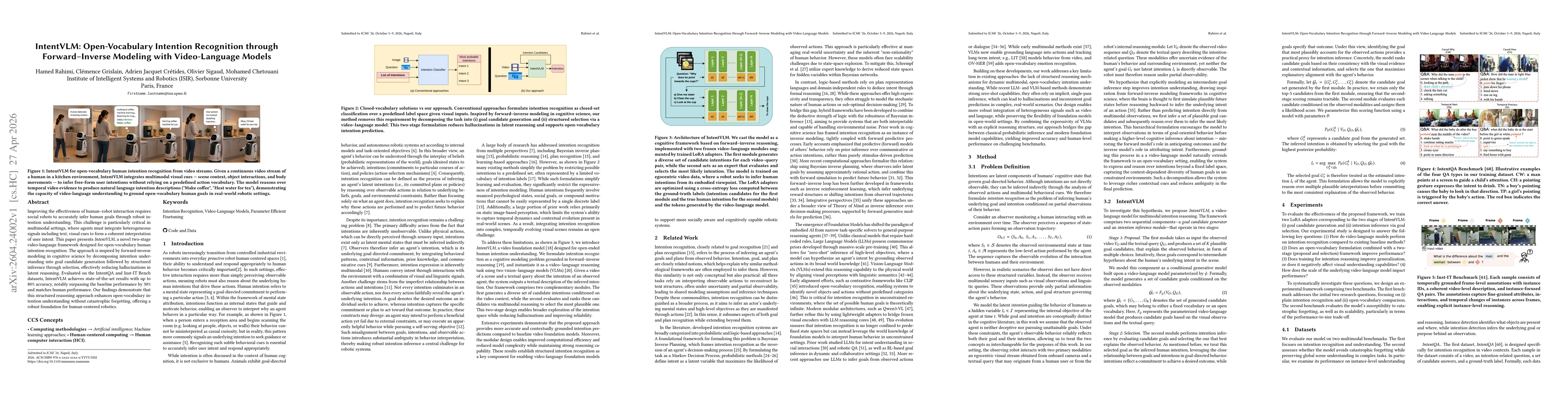 Thumbnail for IntentVLM: Open-Vocabulary Intention Recognition through Forward-Inverse Modeling with Video-Language Models